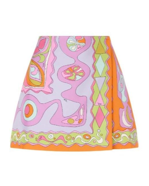 Emilio Pucci Pink Minimalist Printed Silk Mini-Skirt