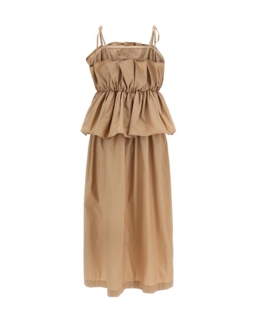Twinset Natural Ruffled Poplin Maxi Dress
