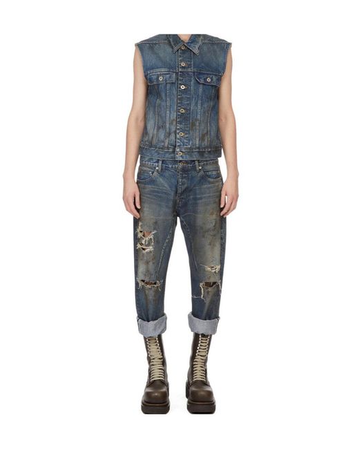 Rick Owens Blue Distressed Jeans for men