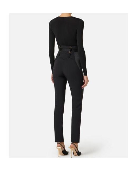 Elisabetta Franchi Blue Draping Crepe Jersey Bodysuit