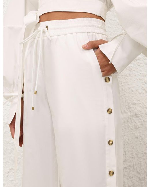 Zimmermann White Side-Button Drawstring-Fastening Trousers