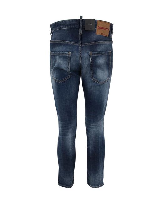 DSquared² Blue Distressed Logo Patch Slim-Fit Jeans for men