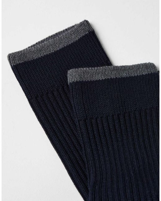 Brunello Cucinelli Blue Ribbed Long Socks for men