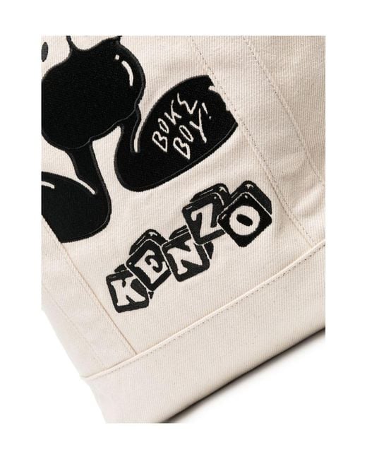 KENZO White Logo Patch Hook-Fastened Top Handle Bag