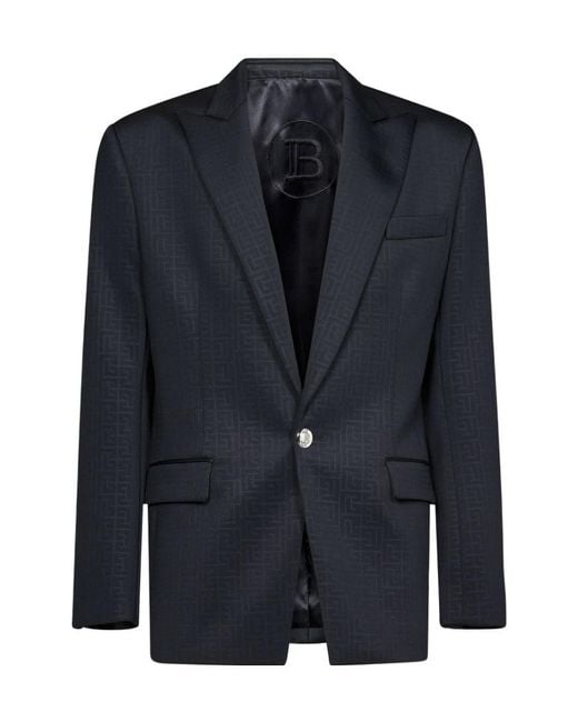 Balmain Blue Monogram Jacquard Blazer for men