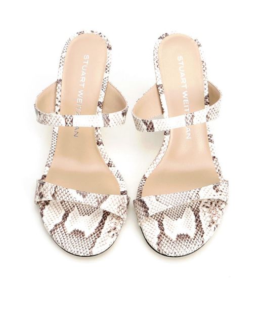 Stuart Weitzman White Snake Print High-Heeled Sandals