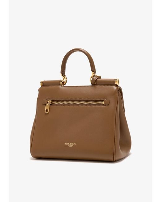 Dolce & Gabbana Brown My Sicily Logo Plaque Handbag