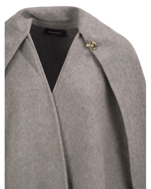 Fabiana Filippi Gray Draped Jewellery-Fastening Cape
