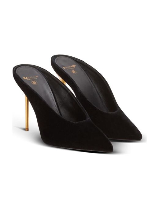 Balmain Velvet Ruby Mules in Black | Lyst