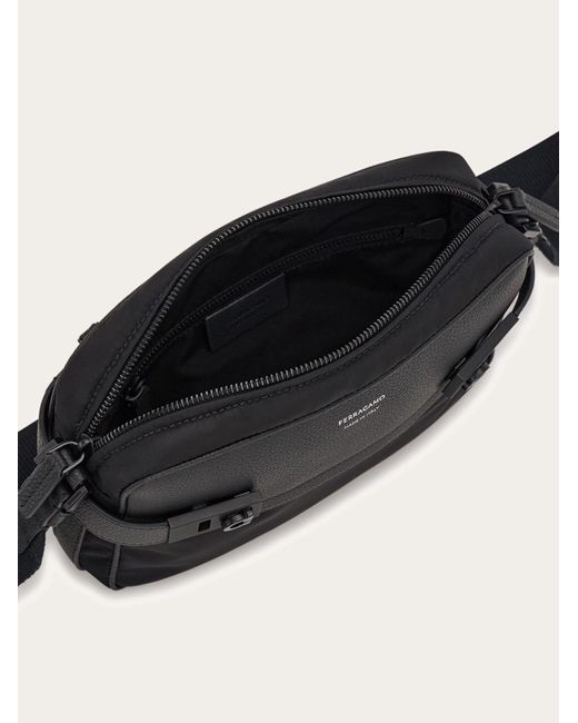 Ferragamo Black Gancini-Buckles Messenger Bag for men