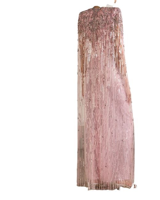 Jenny Packham Pink A Silk Net Dress With An Embellished Cape Effect