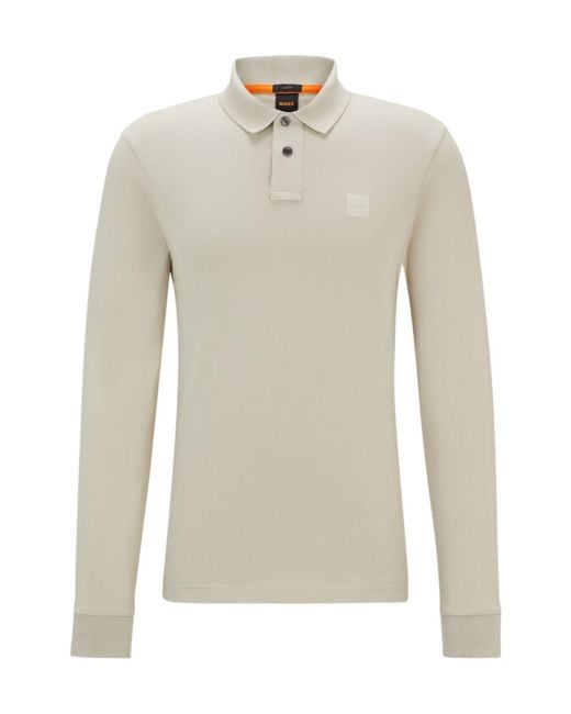 Boss White Passerby Slim Long-Sleeve Polo Shirt for men
