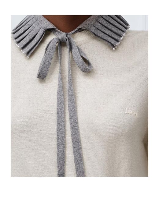 Dior White Sweater With Embroidered Collar