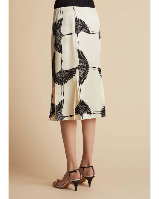 Khaite Natural Bird-Print Cupro Midi Skirt