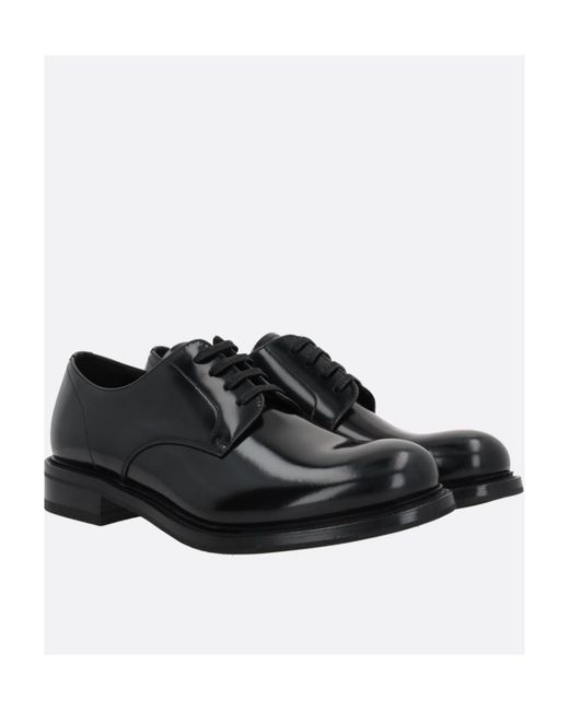 Prada Black Brushed Leather Lace-Up Shoes for men