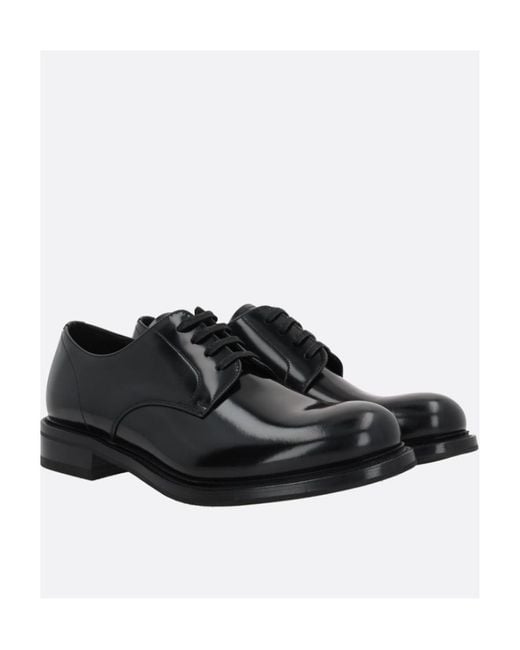 Prada Black Brushed Leather Lace-Up Shoes for men