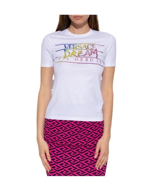 Versace White Embellished Short Sleeved Crewneck T-Shirt