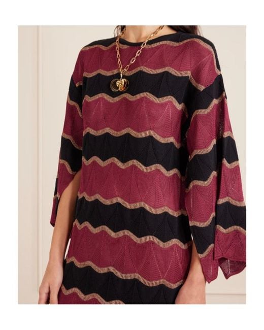 LaDoubleJ Red Striped Cotton-Blend Midi Dress