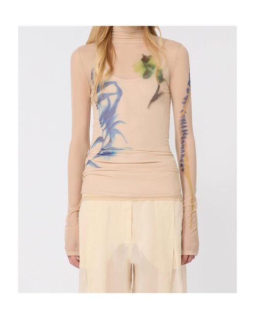 Sportmax Natural Floral Patterned Crewneck Top