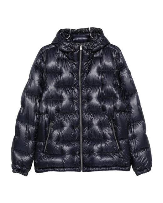 Herno Blue Quilted Zip-Up Hooded Jacket for men
