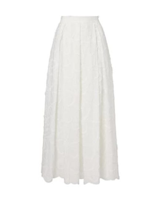 Elie Saab White Embroidered Cotton-Blend Midi Skirt