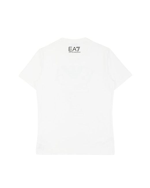 EA7 White Logo Round Neck T-Shirt for men
