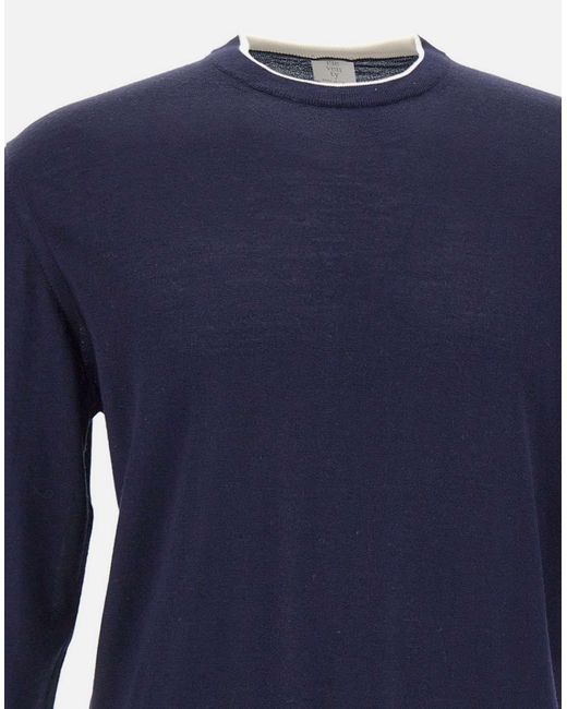 Eleventy Blue Long Sleeved Ribbed-Knit Crewneck Jumper for men