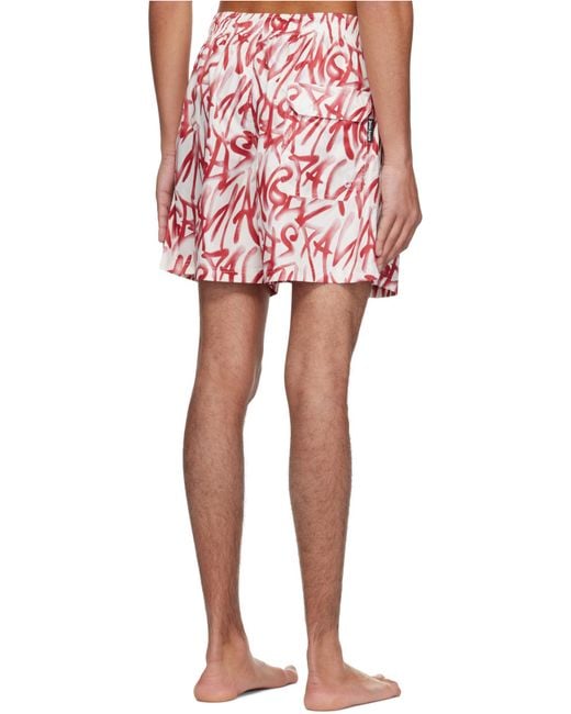 Palm Angels Red Graffiti Printed Drawstring Swim Shorts for men