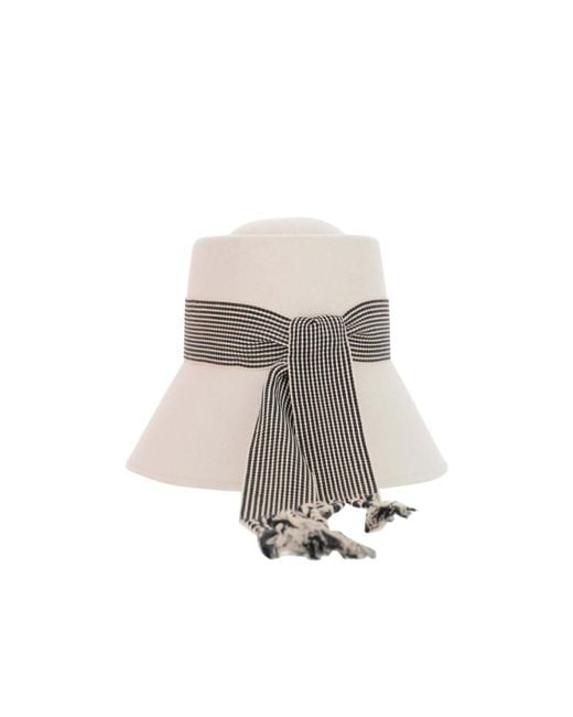 Maison Michel White Striped Ribbon Cloche Hat