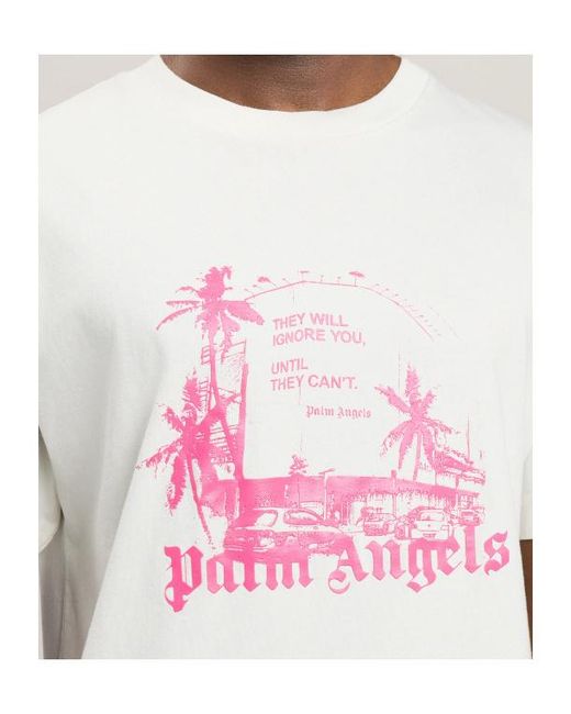 Palm Angels White Graphic Printed Crewneck T-Shirt for men