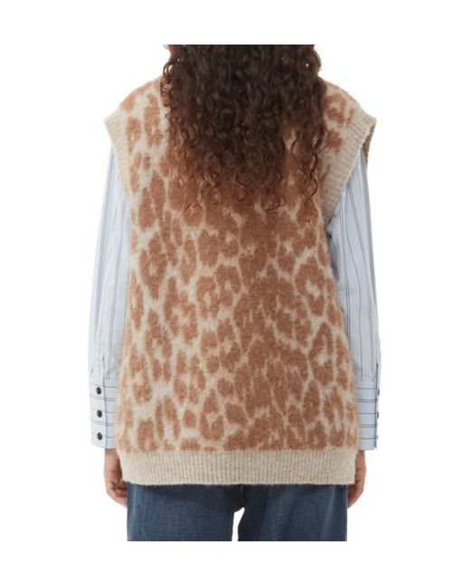 Ganni Brown Leopard Jacquard Knitted Vest