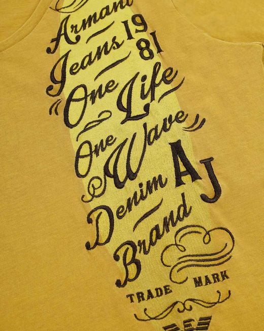 Armani Jeans Yellow Embroidered V-Collar Short-Sleeved T-Shirt for men