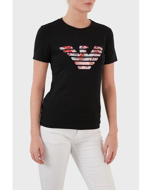 Emporio Armani Black Round Collar Logo T-Shirt