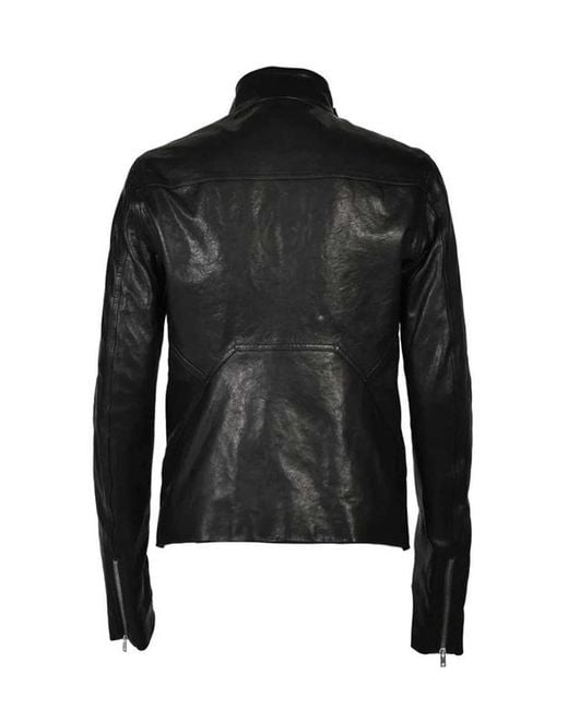 Rick Owens Black Long-Sleeved Leather Jacket for men