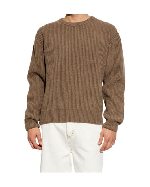 Jil Sander Brown Ribbed Crew Neck Knitted Sweater for men