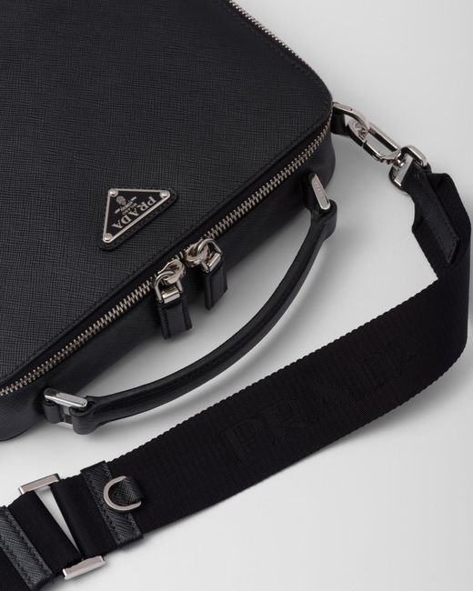 Prada Black Brique Medium Saffiano Leather Bag for men