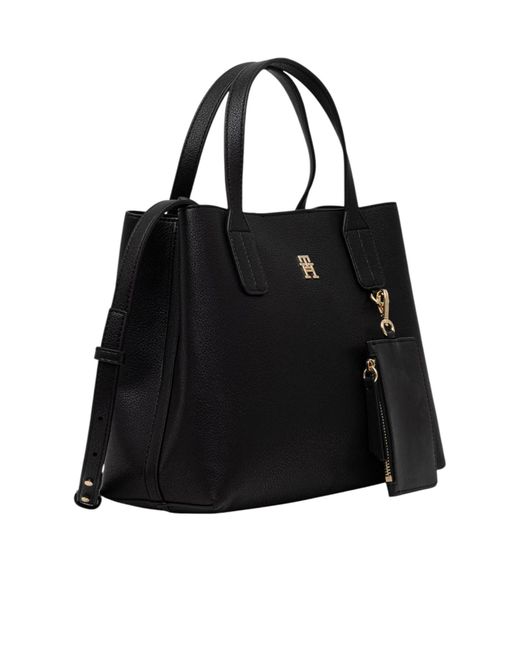 Tommy Hilfiger Black Logo-Plaque Shoulder Bag