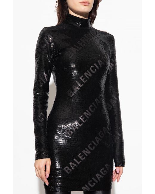 Balenciaga Black All-Over Sequin-Embellished Highneck Dress
