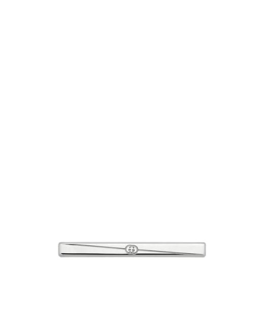 Gucci White Diagonal Interlocking G Tie Bar for men