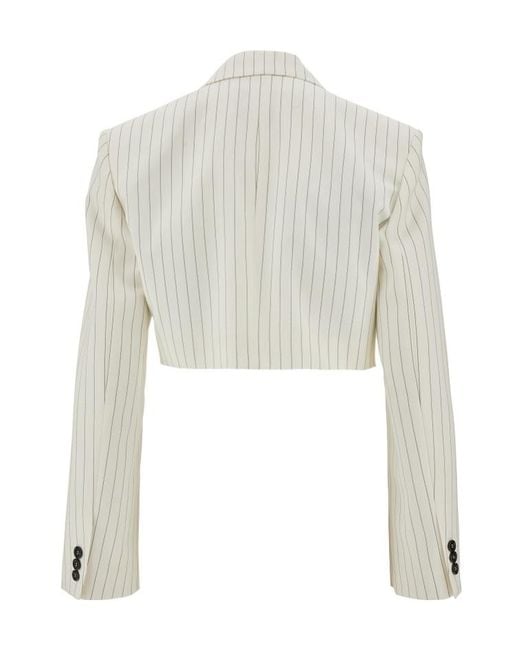MSGM White Pinstripe-Pattern Cropped Blazer