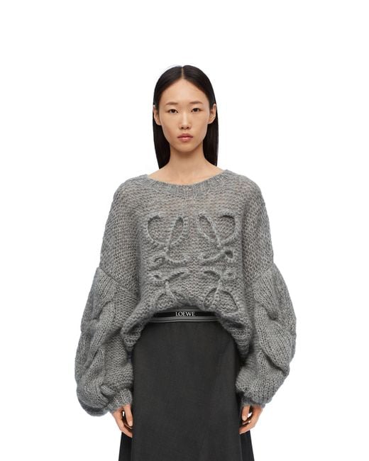 Loewe Gray Anagram Logo Embroidered Crewneck Oversized Jumper