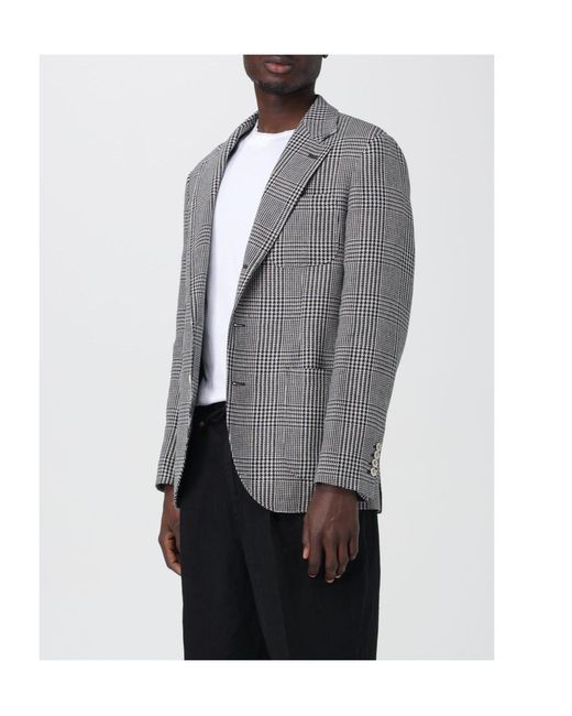 Brunello Cucinelli Gray Checked Single-Breasted Jacket for men