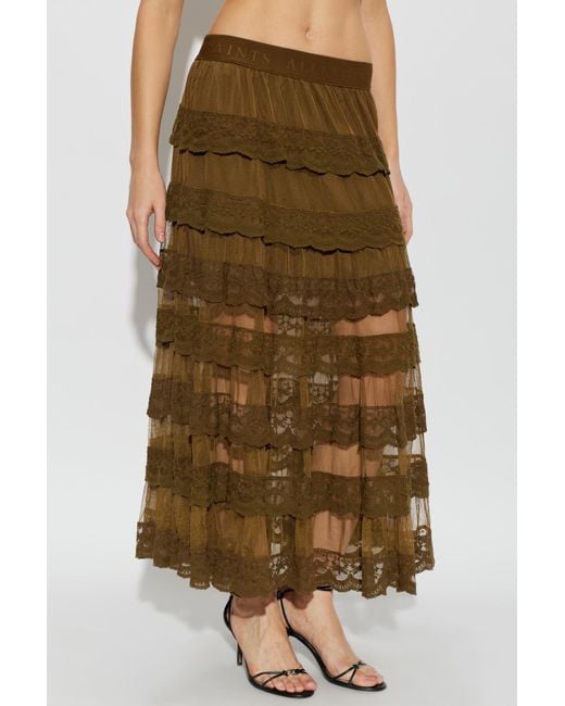 AllSaints Green Elastic Waist Midi Skirt