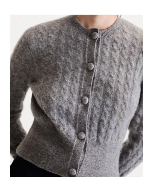 Marella Gray Cable-Knit Alpaca-Blend Cardigan