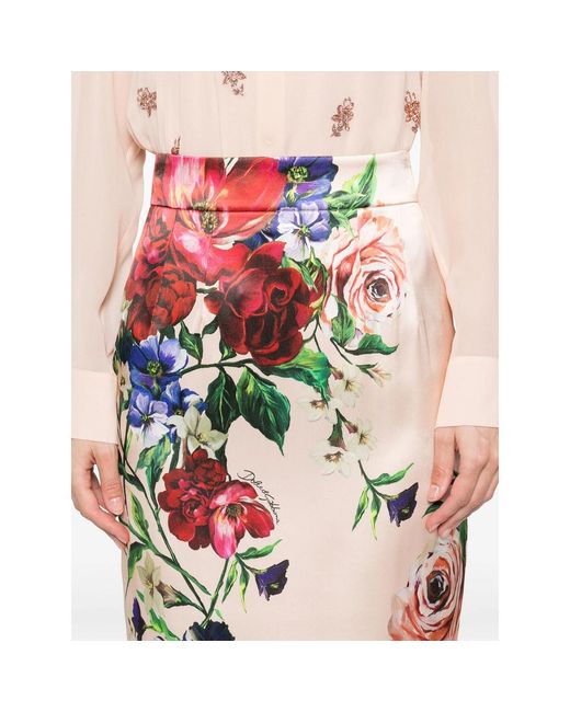 Dolce & Gabbana White Floral Printed Midi Skirt