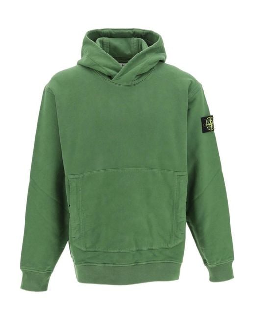 Stone Island Green Hooded Long-Sleeved Sweater for men