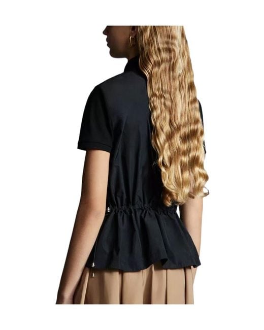 Moncler Black Logo-Patch Drawstring Polo Top
