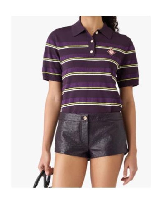 Casablanca Blue Striped Logo-Patch Polo Shirt