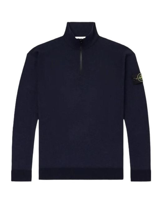 Stone Island Blue Logo-Appliquéd Zip-Up Sweater for men