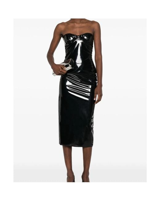 Oseree Black Strapless Midi Dress